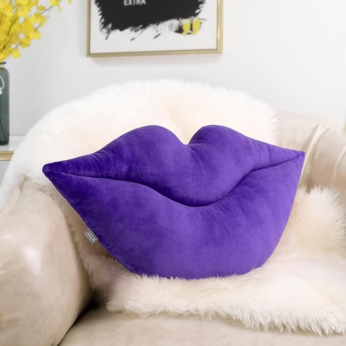 AELS 3D Large Lips Throw Pillows Smooth Soft Velvet Decorative Throw Pillows Love Pillows Cute Pillow 24 X 12 inches for Couch Sofa Bed Living Room Bedroom, Purple
