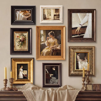 Lineshading 8 Pcs Picture Vintage Gallery Wall Frame Set Antique Resin Picture Frame Collage Including 8x10, 5x7, 4x6 Baroque Victorian for Wall Tabletop Display Ornate Country for Bedroom Living Room