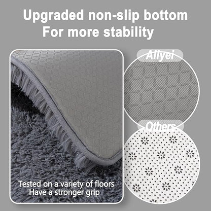 Ultra Soft Runner Rugs for Bedroom Hallways with Upgraded Non-Slip Rubber Backing & Thick Memory Sponge, 2x4 Feet Fluffy Shag Throw Area Rug for Bedside Dorm Dark Grey