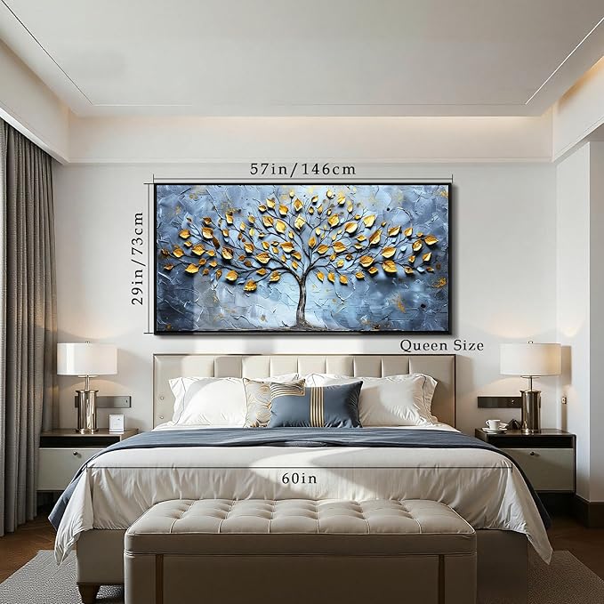 SERIMINO Oversized Wall Art, Tree of Life Wall Art, Modern Wall Decor, Abstract Framed Art Prints, Blue Black Tree Pictures, Elegant Large Paintings for Living Room Dining Room Office Hotel 29"x57"