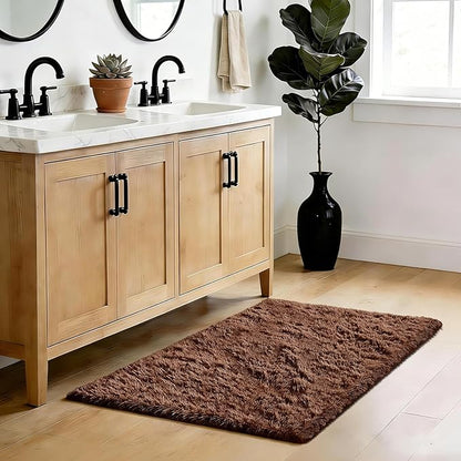 Fluffy Rug Shag Area Rug, Brown 3x5 Area Rugs for Bedroom, Small Bedside Rug, Soft Fluffy Shag Entryway Throw Rugs for Living Room Bedroom Kids Room Home Decor