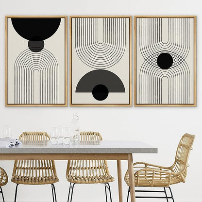 SIGNLEADER Framed Canvas Print Wall Art Black Semi-Circle an Line Parabola Abstract Shapes Illustrations Modern Art Minimalist Edgy Black and White for Living Room, Bedroom, Office - 16"x24"x3 NATURAL