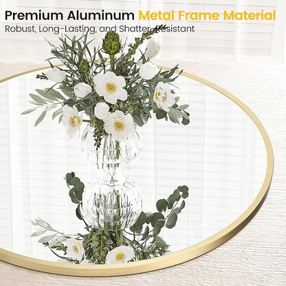 GarveeHome Gold Round Mirror for Wall 32 in, Aluminum Alloy Frame Round Mirror, High Definition Eco-Friendly Gold Circle Bathroom Mirror for Over Sink, Wall Mirror for Entryway, Bathroom, Vanity