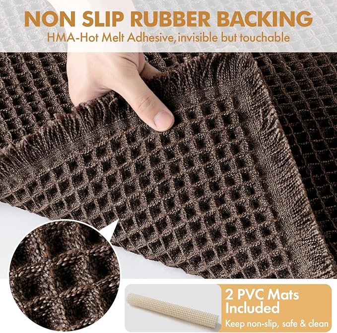 MIULEE Set of 2 Waffle Bathroom Rugs, Boho Bath Rugs Non Slip Washable, Super Absorbent Bath Mats, Ultra Soft Rubber Backed Shower Mats for Bathroom Floor, Tub and Shower, Chocolate, 18x30 Inch