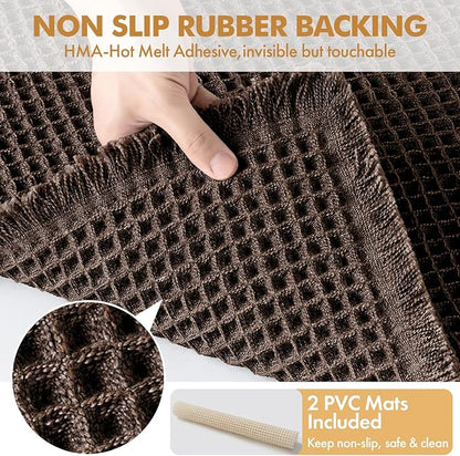 MIULEE Set of 2 Waffle Bathroom Rugs, Boho Bath Rugs Non Slip Washable, Super Absorbent Bath Mats, Ultra Soft Rubber Backed Shower Mats for Bathroom Floor, Tub and Shower, Chocolate, 18x30 Inch