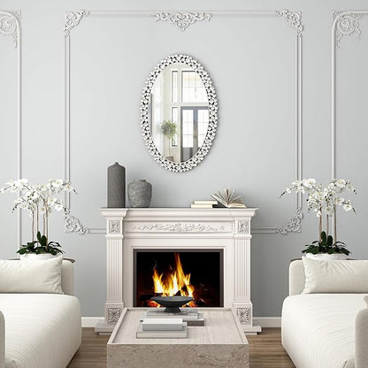SHYFOY Oval Wall Mirrors Decorative, 23.6x35.4 Ornate Accent Mirror Crystal Frameless Mirror Jeweled Mirrors for Living Room Bedroom Entryway Wall Decor