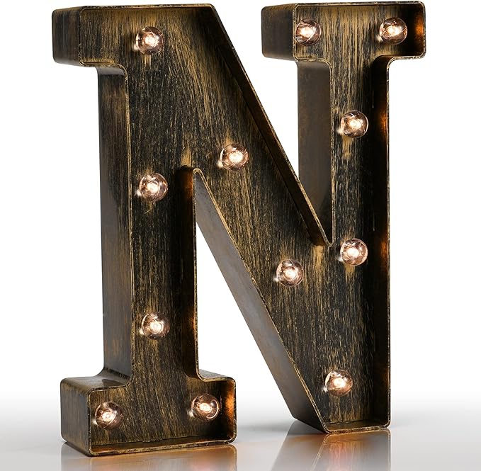 Pooqla Vintage Light Up Marquee Letters with Lights – Illuminated Industrial Style Lighted Alphabet Letter Signs - Coffee Bar Apartment Bedroom Wall Home Initials Decor A-Z