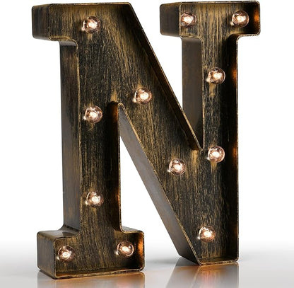 Pooqla Vintage Light Up Marquee Letters with Lights – Illuminated Industrial Style Lighted Alphabet Letter Signs - Coffee Bar Apartment Bedroom Wall Home Initials Decor A-Z