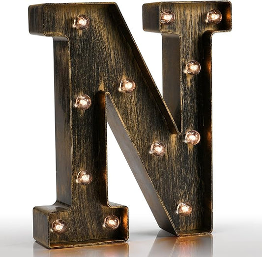 Pooqla Vintage Light Up Marquee Letters with Lights – Illuminated Industrial Style Lighted Alphabet Letter Signs - Coffee Bar Apartment Bedroom Wall Home Initials Decor A-Z