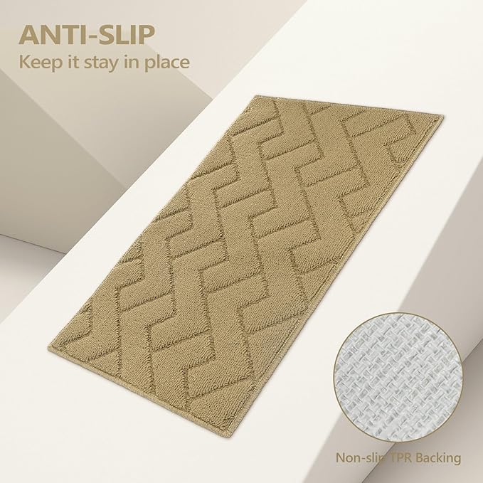 hicorfe Kitchen Runner Rugs and Mats Sets,2 Pieces Absorbent Non-Slip Kitchen Rug,Comfort Kitchen Mat for Floor,Washable for Kitchen,Hallway,Office,Sink,Laundry(20"x48"+20"x32",Brown)