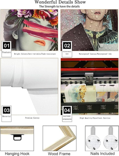 HoozGee Framed Sage Green Leaf Botanical Canvas Wall Art Prints Built-in Wooden Frame Boho Plant Wall Decor for Kitchen Bedroom Livingroom Bathroom Wall Decor (24"x36" FRAMED)