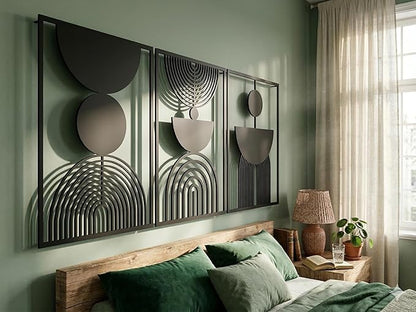 Vailla Boho Minimalist Wall Art, Set of 3 Wooden Wall Decoration, Mid-Century Modern Wall Decor, Large 3D Textured Sculptures, Bohemian Style - Ideal for Living Room, Bedroom, Bathroom