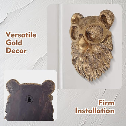 UITWMKTG Gold Animal Head Wall Decor Wall Sculpture Home Decor Statue for Living Room Office Bedroom Modern Decor for Men Women Bear