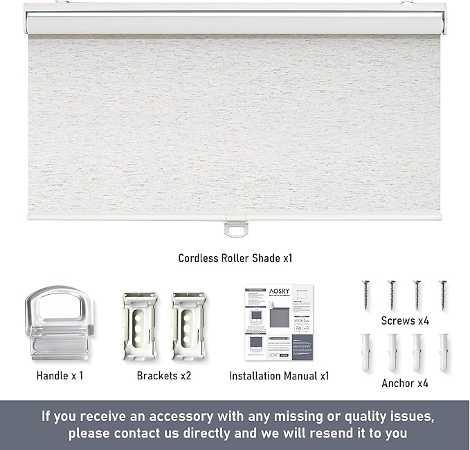 Cordless Roller Shades Blackout Blinds for Windows Room Darkening Rolled Up Shades with Spring System, UV Protection Natural Linen Fabric Window Shades Door Blinds for Home（20" W x 72" H,Linen Cream
