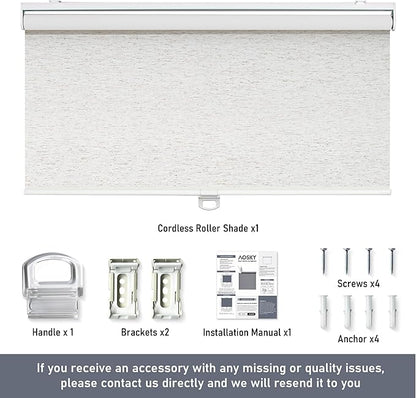 Cordless Roller Shades Blackout Blinds for Windows Room Darkening Rolled Up Shades with Spring System, UV Protection Natural Linen Fabric Window Shades Door Blinds for Home（20" W x 72" H,Linen Cream