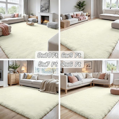 4x6 Area Rugs for Living Room Rug: Soft Fluffy Shag Cream White Rugs for Bedroom, Non-Slip Large Fuzzy Plush Rug Indoor Floor Carpet for Nursery Kids Boys Girl Room, Dorms, Playroom, Modern Home Decor