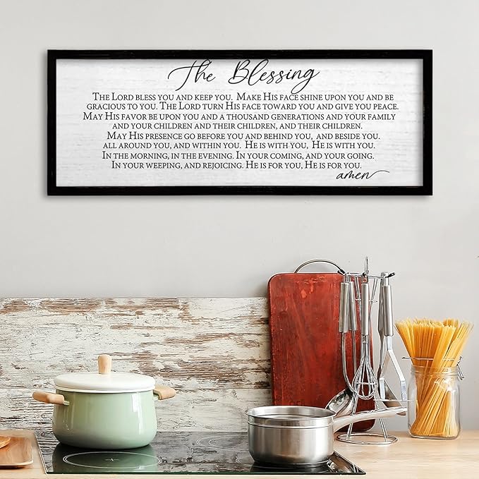 TQianJiang Christian Inspirational Quote Wall Art The Blessing May The Lord Bless You Sign Scripture Print 24"×10" Bible Verse Positive Sayings for Living Room Bedroom Wood Wall Hanging (Black)