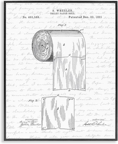 Stupell Industries 'Vintage Toilet Paper Roll Patent', Framed Giclee Art, Black, 11 x 14 Inches, Easy to Hang and Sturdy, Made in USA, by Lettered and Lined