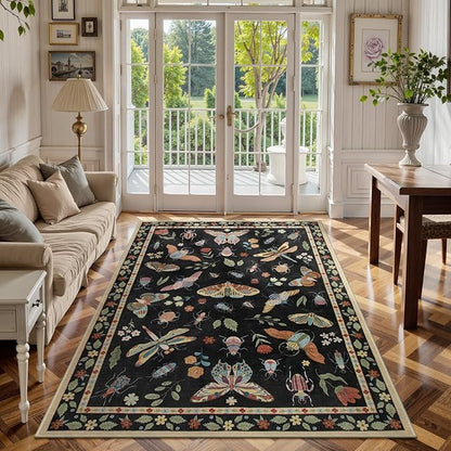 Lahome Insect Washable Small Area Rug, 3x5 Area Rug for Bedroom Living Room, Non-Slip Soft Accent Throw Carpet for Kitchen Office Entryway Bathroom Office Vionnet, Black