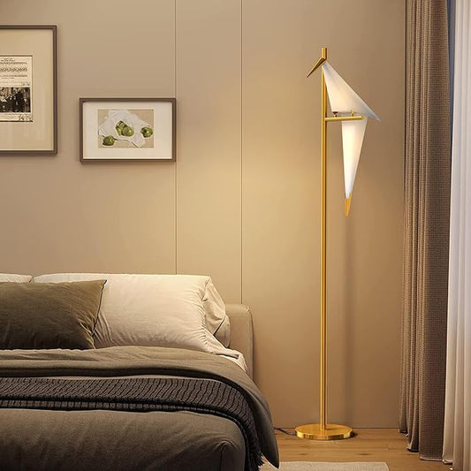 62 Inch Modern Bird Floor Lamp, Gold Bird Swing Floor Light Fixtures for Dining Room, LED Origami Swing Paper Crane Standing Floor Lamp for Living Room