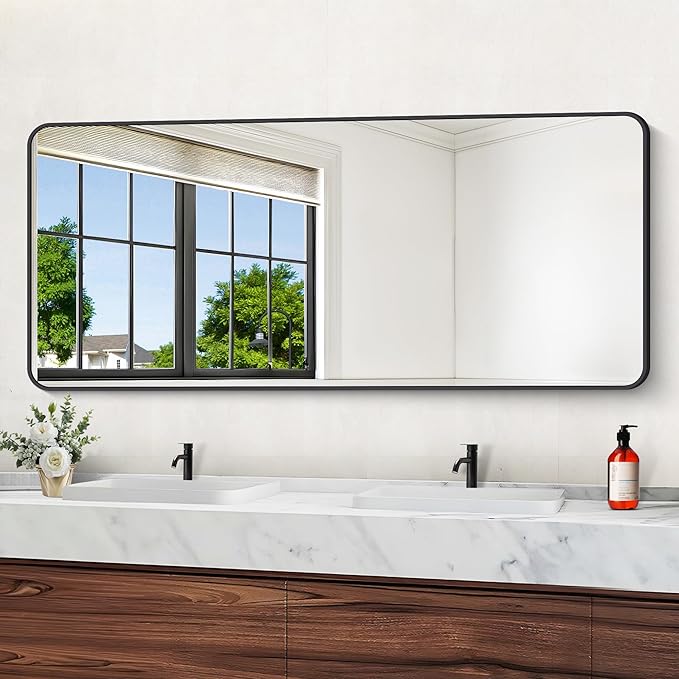 DESBING 72" x 30"Bathroom Mirror, Matte Black Wall Mirror with Metal Frame, Decorative Rectangular Vanity Mirror for Bedroom Bathroom Living Room Entryway (Horizontal/Vertical)