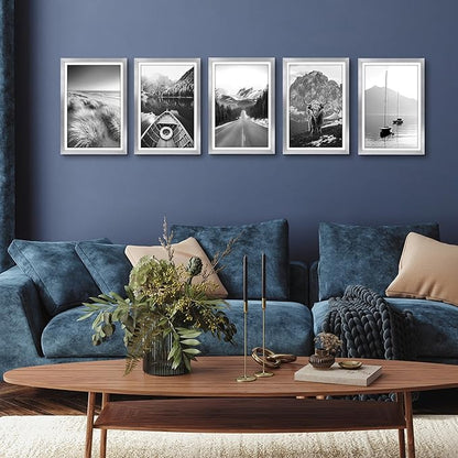 Americanflat 12x18 Poster Frame with Polished Plexiglass - Set of 5 - Use as 11x17 Frame with Mat or Display 12x18 Photo Without Mat - Galleria Collection - Picture Frames for Wall Display - Silver