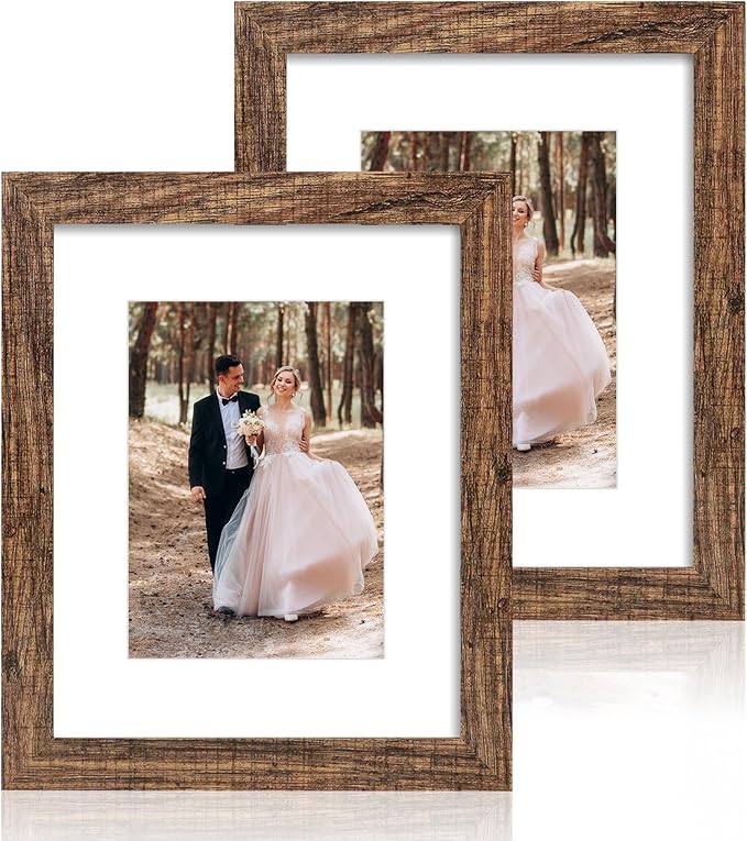 iRahmen 8x10 Picture Frame Set of 2 with High Definition Glass, Wood Photo Frame Display Pictures 5x7 with Mat or 8 x 10 without Mat for Tabletop or Wall Mounting