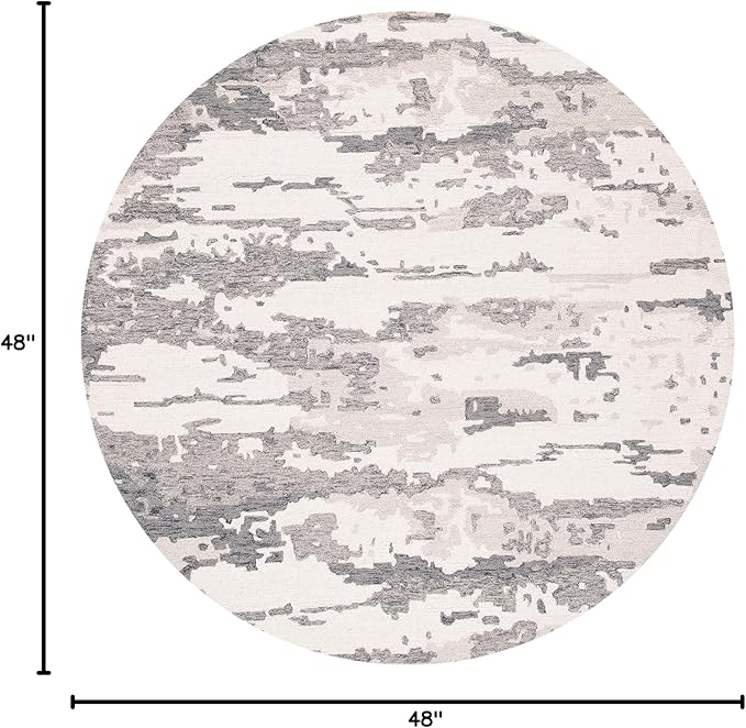 SAFAVIEH Abstract Collection Area Rug - 4' Round, Charcoal & Ivory, Handmade Abstract Wool, Ideal for High Traffic Areas in Living Room, Bedroom (ABT465H)