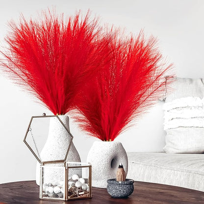 Pampas Grass Decor, Fluffy Faux Pampas Grass 5 Stem 18"/45cm Pompous Grass Small Flower Arrangement and Vase Filler for Boho Home Wedding