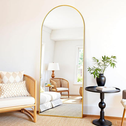 58"×18" Arched Full Length Floor Mirror, Standing Mirror with Aluminum Frame, Large Body Mirror of Free Standing/Wall Mount/Leaning for Bedroom, Living Room, Dressing Room, Gold