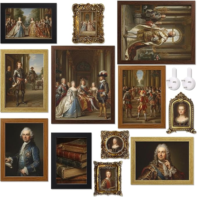 Novabright 12 Pcs Vintage Picture Frames Resin Gallery Wall Frame Set with Trace Less Nails Suit Hanging Elegant Classical Decorations for Christmas Hotel Home Wedding Decoration(Minimalist Style)