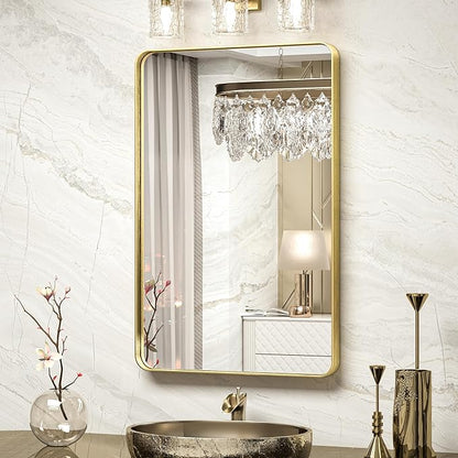 TokeShimi 20 x 30 Inch Gold Bathroom Wall Mirror Vanity Metal Frame Round Corner Rectangular for Home Decor Living Room Entryway (Horizontal/Vertical)