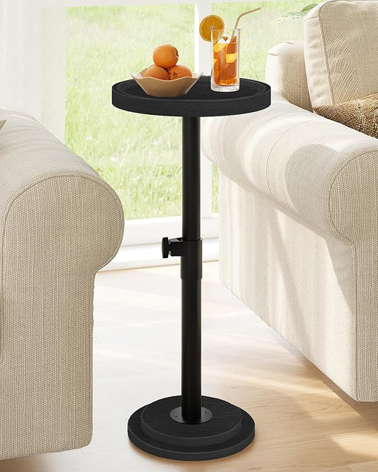 CHOEZON Small Round Side Table, Height Adjustable Drink Table, Pedestal Martini Table with Thickened Base, for Small Space, Sofa, Living Room, Bedroom, Black TBZ31BB