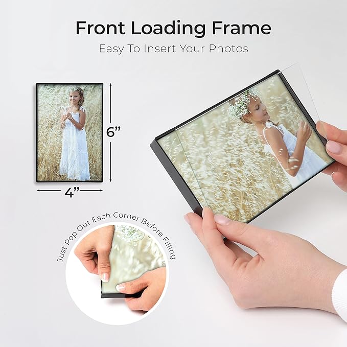 Mantello Front Loading Black Picture Frame - 4x6-Inch Photos -For Tabletop or Wall Decor - Artwork - 6 Pack