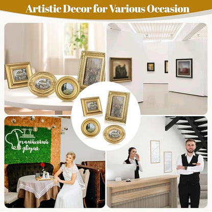 4 Styles Vintage Picture Frames, Small Golden Picture Frames, 4 Sizes Picture Frame 5.5''x4.6''/4.7''x4.7''/5.9''x7.7''/4.5''x5.4'',Collage Wall Mount & Tabletop Photo Display for Gallery Home Decor (Pack of 4)