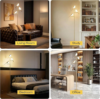 Remote Control Floor Lamps for Living Room: with 3 Adjustable LED Bird Lights - Easy to Install in 5 Minutes - Dimmable Standing Lamp - Tall Bird Floor Lamp for Bedroom Kids Room Home Decor