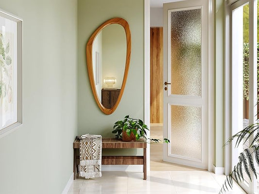 Mid Century Modern Mirror, 22x48 Inch Irregular Wall Mirror, Asymmetrical Wall Mirrors Full Length with Pine Wood Frame for Living Room Bathroom Entryway Hangs Horizontally or Vertically