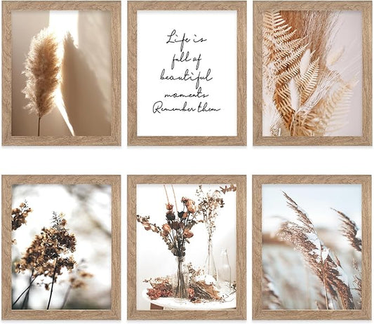 Framed Nature Wall Art Prints Canvas Art Wall Decor with FRAME Botanical Print Pictures Reed Dried Flower Plant Poster for Home Bedroom Living Room Decor (Withered Leaves Art, 8"x10" FRAMED)