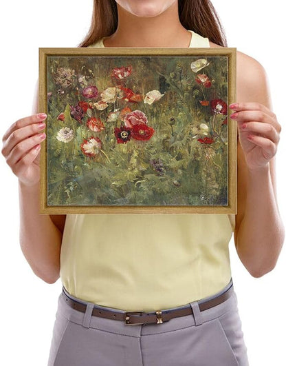 Pyradecor Vintage Wall Art A Bed of Poppies Canvas Prints Retro Framed Canvas Wall Art Classical Floral Paintings for Bedroom Kitchen Office Decorations