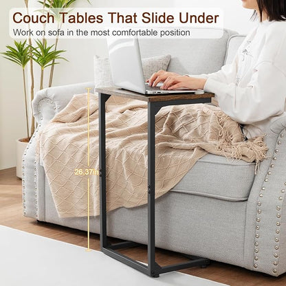 AMHANCIBLE C Shaped End Tables Set of 2, Couch Side Tables that Slide Under Sofa, TV Trays for Living Room, Bedroom, Small Space, Rustic Brown, HET02BBR