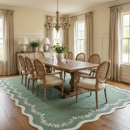 GarveeHome Scalloped Area Rugs 8x10 for Living Room, Sage Green Large Washable Rug Soft Non Slip Backing Floor Mat Carpet Indoor Thin Rug for Bedroom Dining Room Playroom Nursery Home Decor