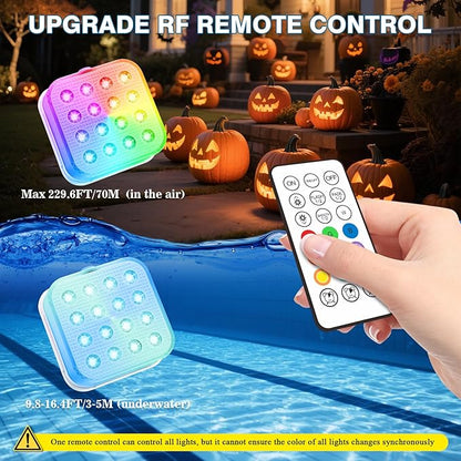 Rechargeable Pool Lights with Remote, 16 Color Changing Submersible LED Lights, Waterproof Pool for inground, Ponds, Bathtub Decorations, 2 Pack