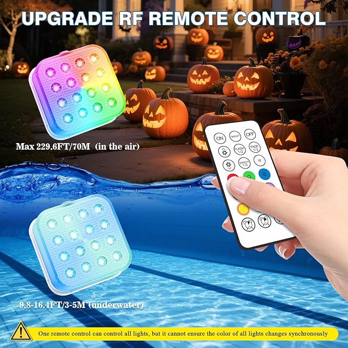 Rechargeable Pool Lights with Remote, 16 Color Changing Submersible LED Lights, Waterproof Pool for inground, Ponds, Bathtub Decorations, 1 Pack