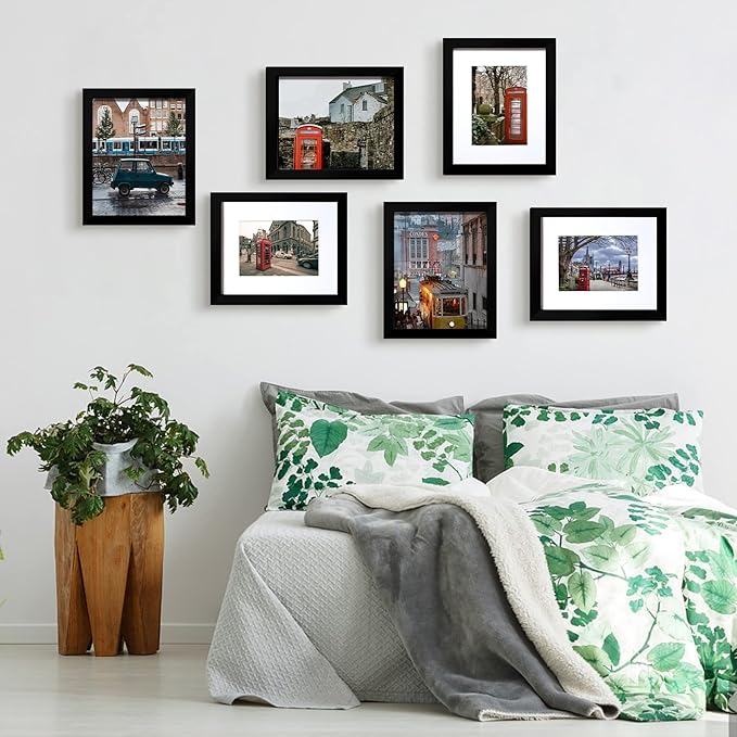 BESCRCL 8x10 Picture Frame Black Set of 6, Display Pictures 5x7 with Mat or 8x10 Without Mat for Wall Mounting or TableTop