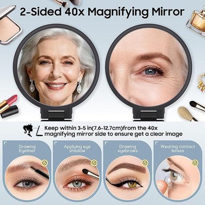 B Beauty Planet 40X Magnifying Mirror, Hand Mirror for Makeup, Double Sided with 40X/1X Magnification, Travel Essential, Portable Foldable for Desktop and Bathroom, Gift for Women, Black