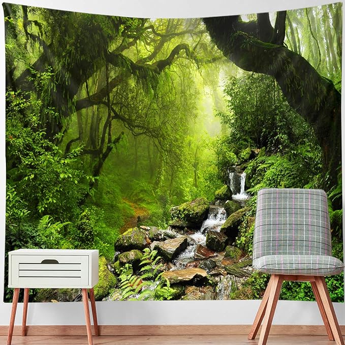Llamazing Forest Tapestry - Green Creek, 60''L51''W - Magic Landscape for Living Room & Bedroom Decor
