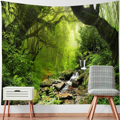 Llamazing Forest Tapestry - Green Creek, 60''L51''W - Magic Landscape for Living Room & Bedroom Decor