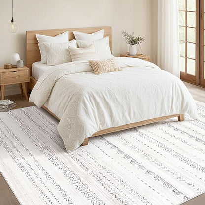 Nakagishi 8x12 Area Rugs Living Room: Washable Boho Large Neutral Soft Farmhouse Rug Stain Resistant Modern Moroccan Non-Slip Indoor Floor Carpet for Bedroom Nursery Kids Playroom Office- Gray