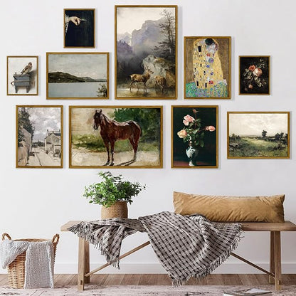 crmotu Framed Canvas Wall Art, Brown Horse Vintage Decor Painting, Classical Animal Art Prints Office Decorations, Still Life Aesthetic Wall Pictures for Living Room Bedroom Kitchen Gallery 16x24in