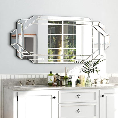 Chende 24" x 47" Large Wall Mirror for Decor, Octagonal Decorative Mirror with Beveled Edge and Glass Pieces, Large Accent Mirror for Living Room, Bedroom, Dining Room, Hallway